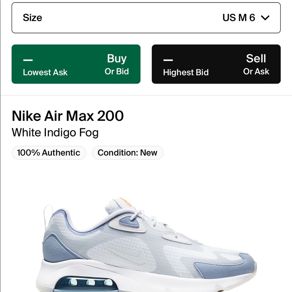 Size 6 Nike Air Max 200 (GS) White Indigo Fog (No box)